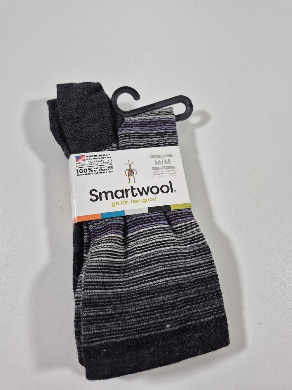 Smartwool Women's M Gray Striped Merino Wool Ultra Light Cushion Crew Socks